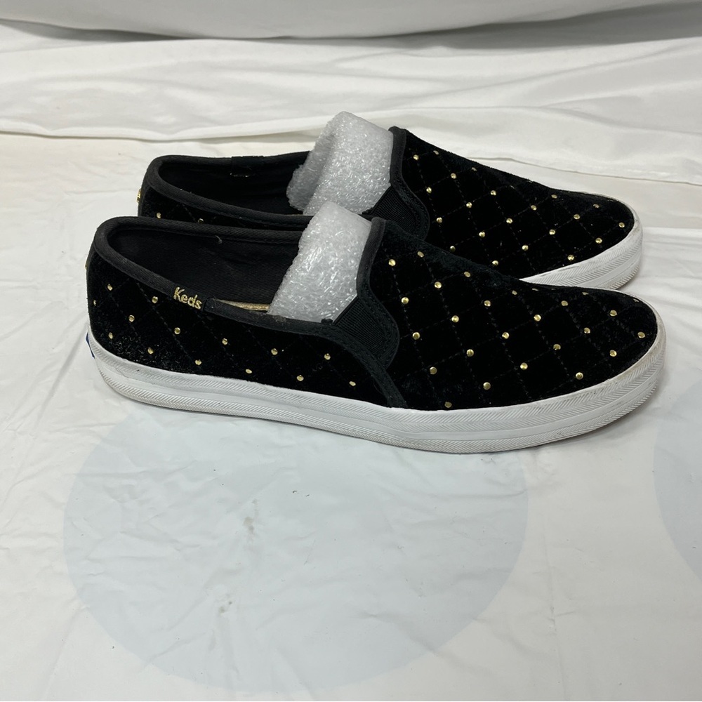KEDS KATE SPADE New York Black Sneakers Double Decker Quilted Velvet SZ 7.5 - Picture 15 of 16